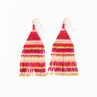 Lexie Horizontal Stripes Beaded Fringe Earrings-Mixed Hot Pink