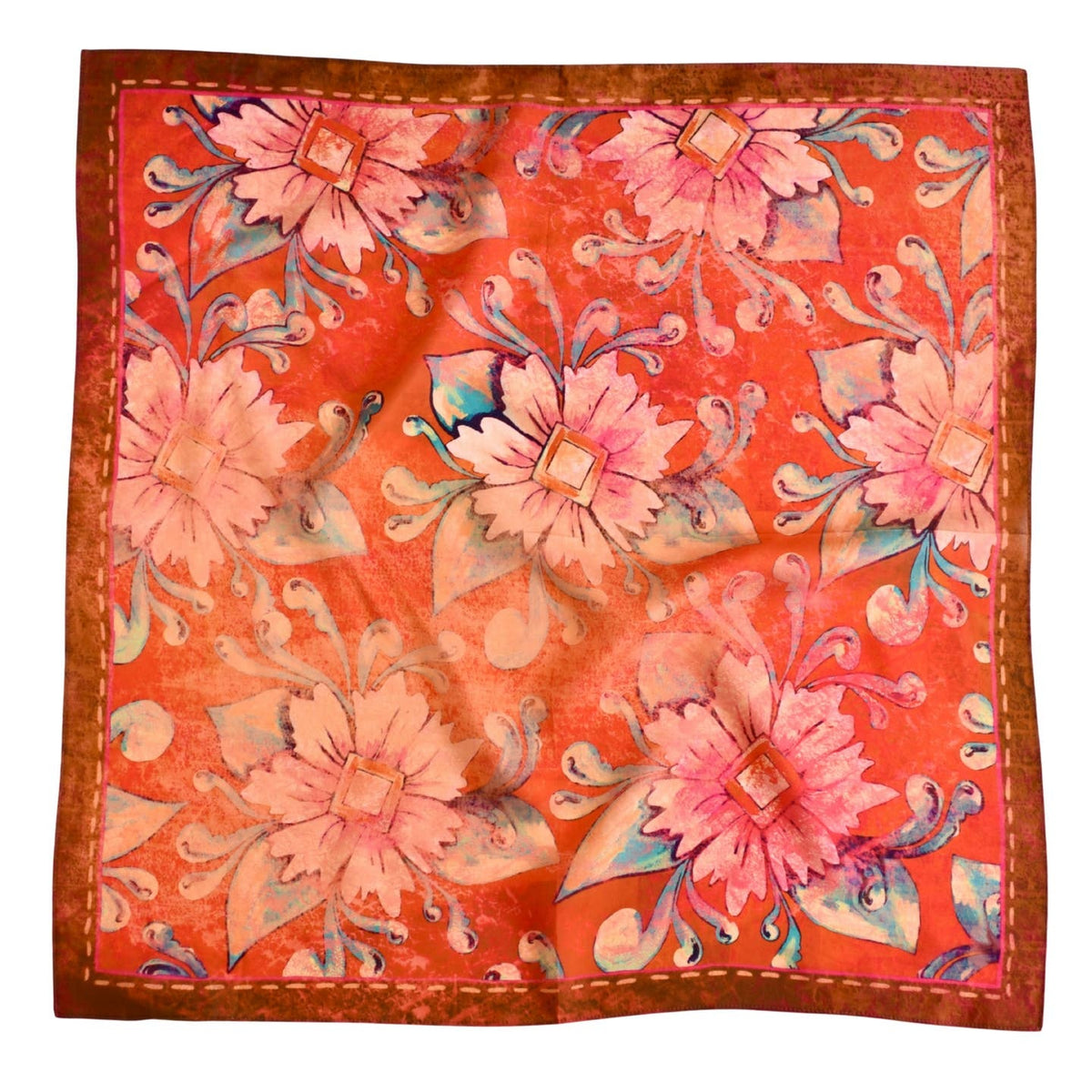 Rust Rodeo- Red Floral Silk Western Wild Rag Scarf