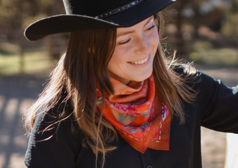 Rust Rodeo- Red Floral Silk Western Wild Rag Scarf