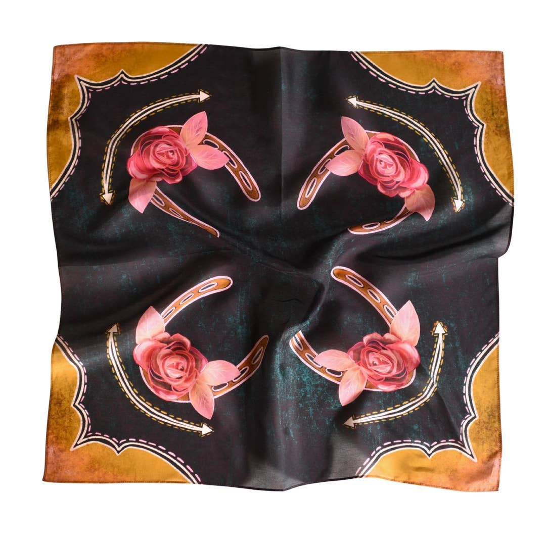 Rodeo Rose Midnight- Large Wild Rag Western Silk Scarf