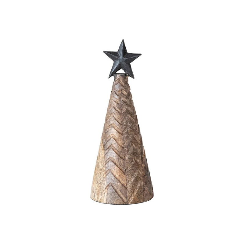 Carved Mango Wood Christmas Tree w/ Black Star