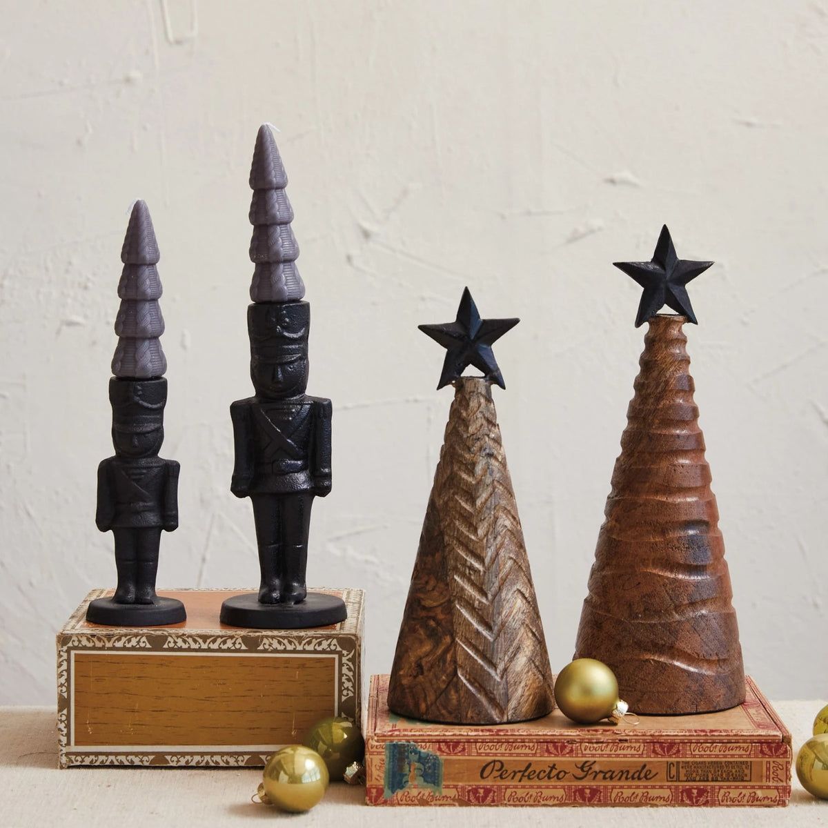 Carved Mango Wood Christmas Tree w/ Black Star