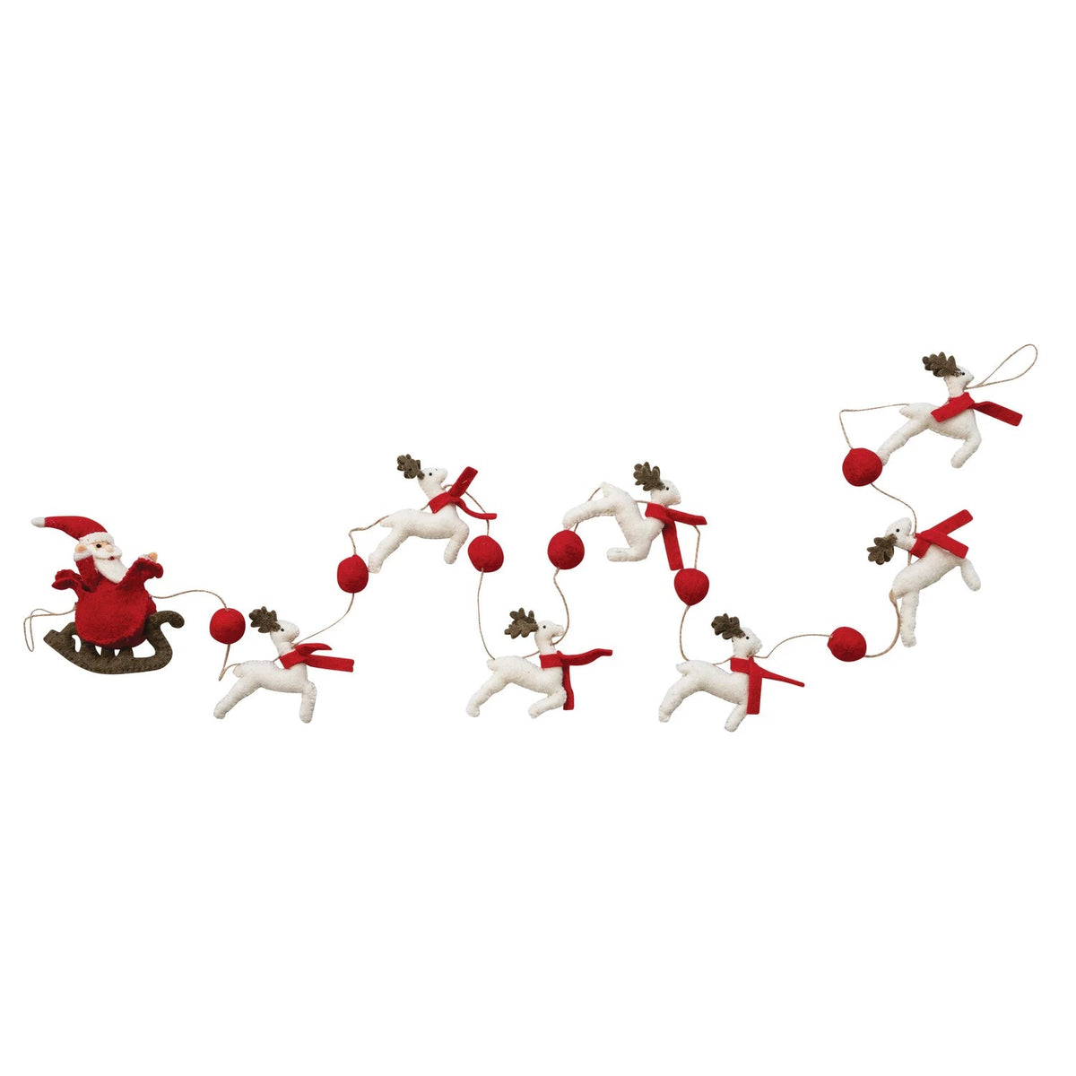 Santa In Sleigh & Reindeer Garland with Jute Cord