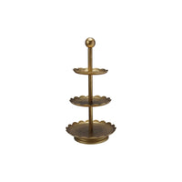 Decorative Gold Metal 3-Tier Tray with Scalloped Edges