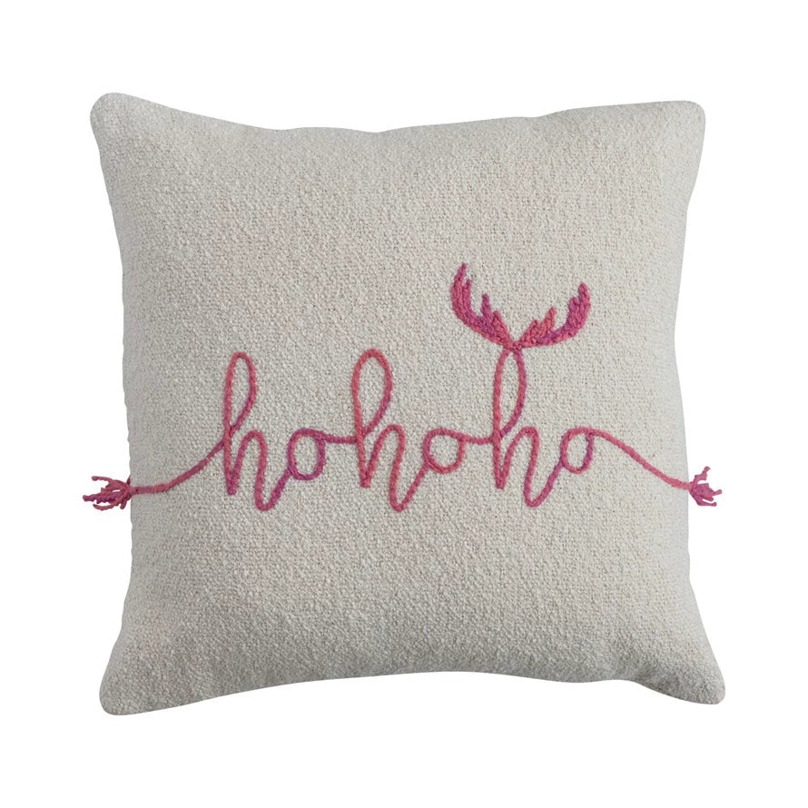 Embroidered Ho Ho Ho Pillow 18"x18"